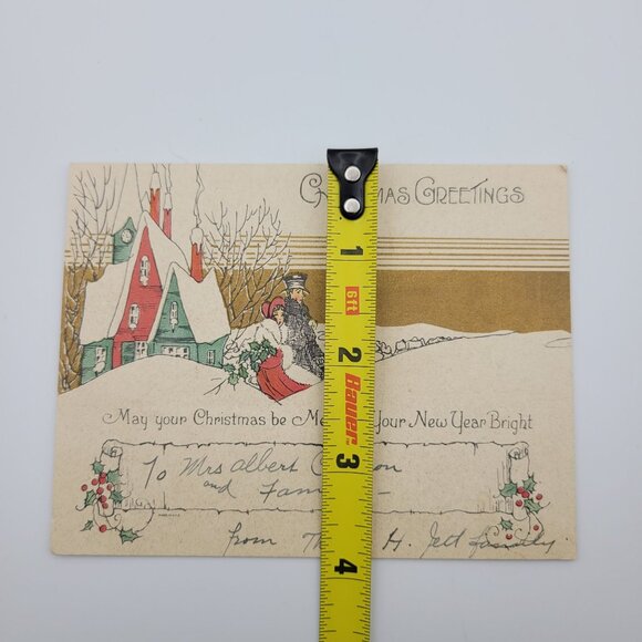 Vintage Christmas Greetings Card 1910 Snowy Scene Holiday Scrapbooking Craft - Picture 4 of 5